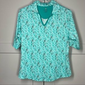 Golf America Golf Shirt Collar V-Neck Mint Short Sleeve Micro Dot Pattern NWOT